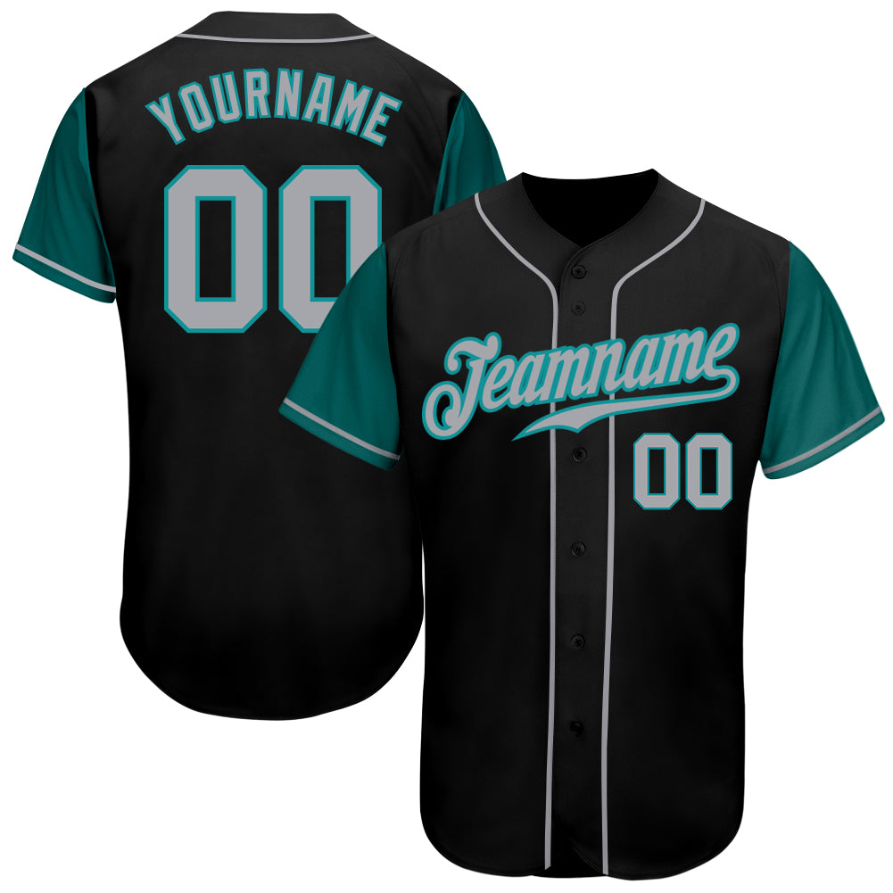 Custom Black Gray-Teal Authentic Two Tone Baseball Jersey