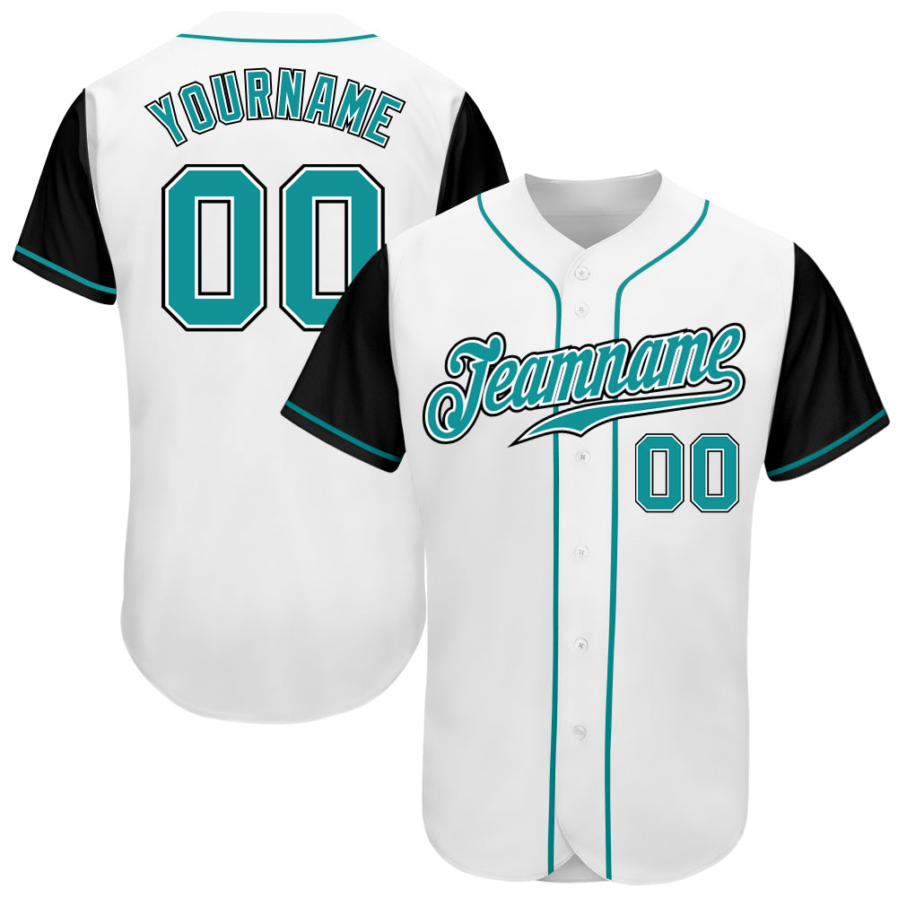 Custom White Teal-Black Authentic Two Tone Baseball Jersey