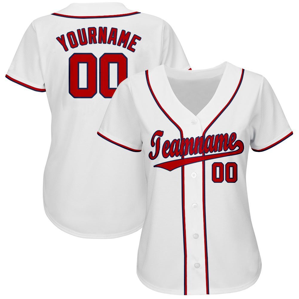 Custom White Red-Navy Softball Jersey