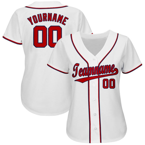 Custom White Red-Navy Baseball Jersey