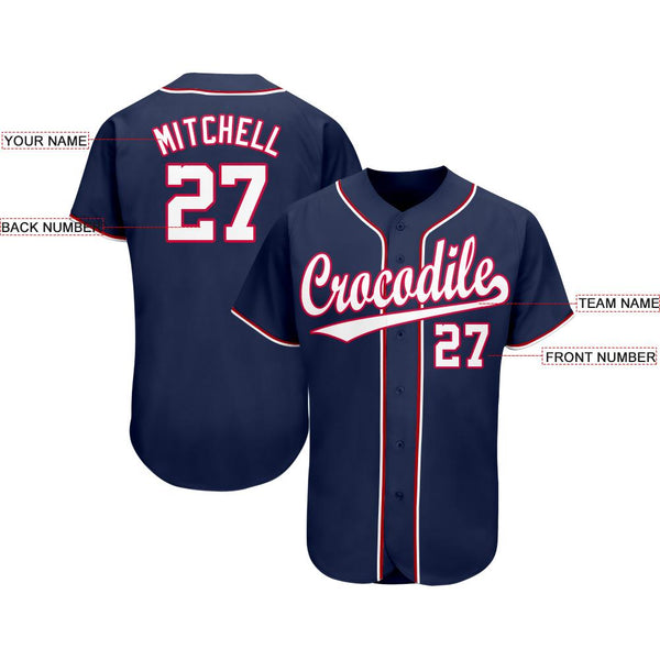 Custom Navy White-Red Softball Jersey