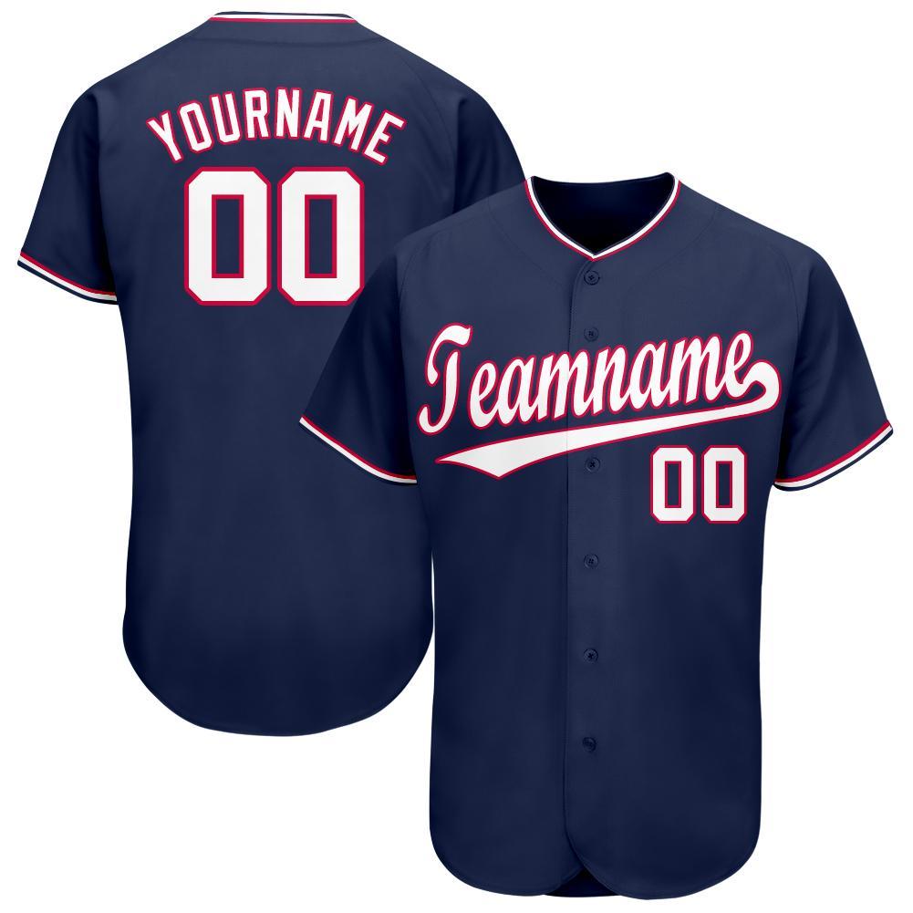 Custom Navy White-Red Baseball Jersey