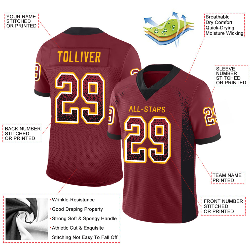 Custom Burgundy Black-Gold Drift Fashion Football Jersey