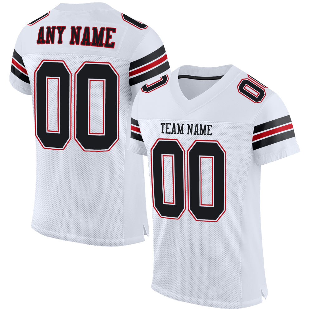 Custom White Black-Red Mesh Authentic Football Jersey