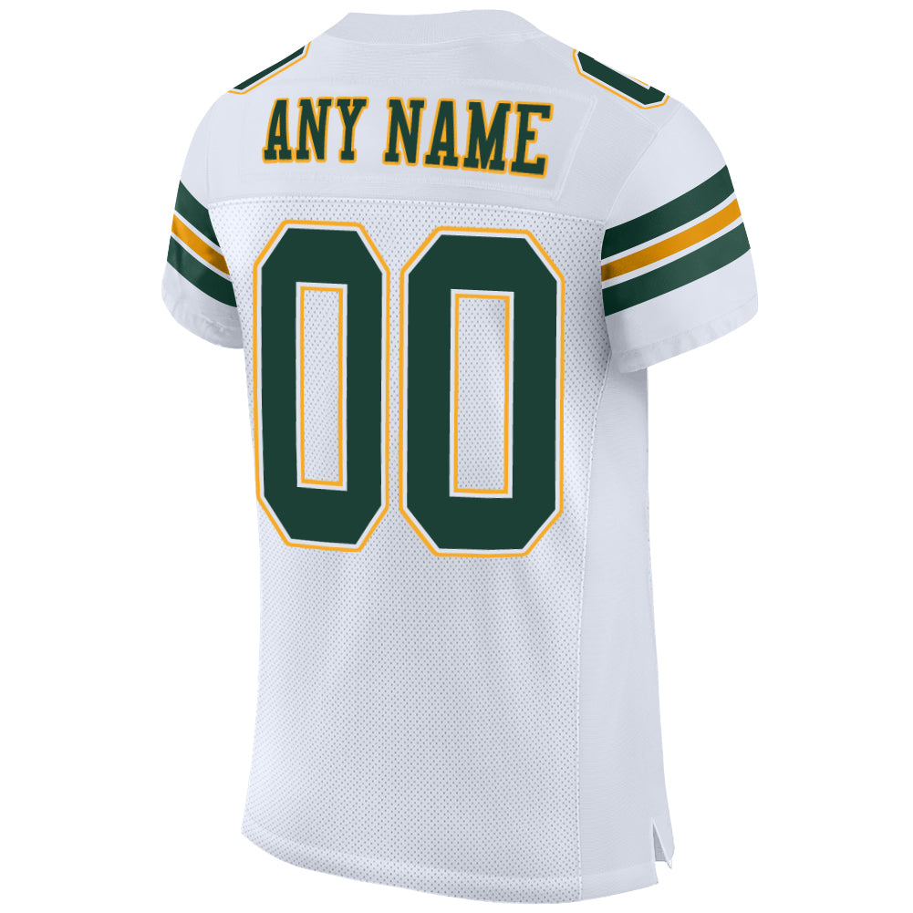 Custom White Green-Gold Mesh Authentic Football Jersey
