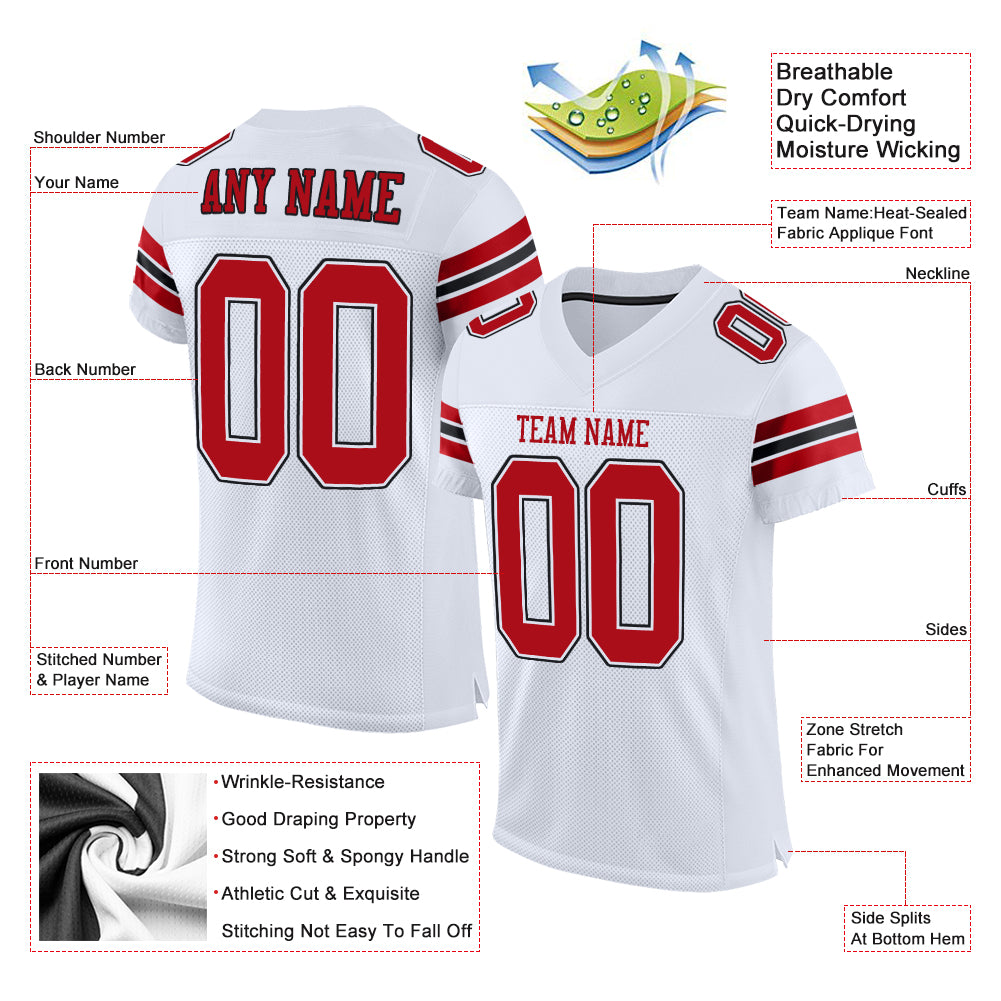 Custom White Red-Black Mesh Authentic Football Jersey