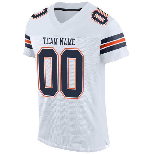 Custom White Navy-Orange Mesh Authentic Football Jersey