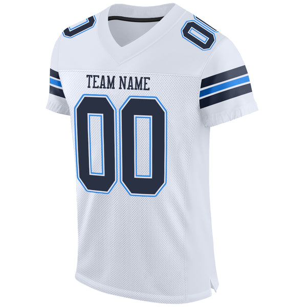 Custom White Navy-Powder Blue Mesh Authentic Football Jersey