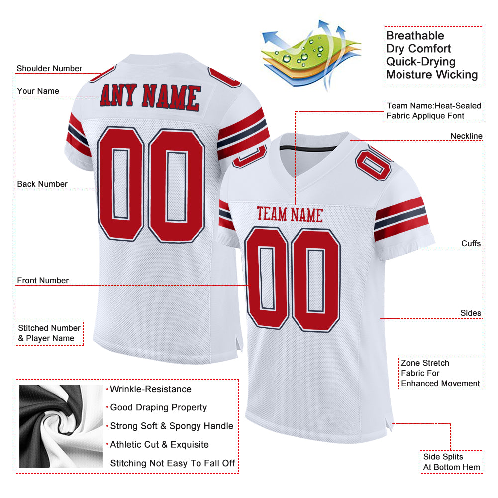Custom White Red-Navy Mesh Authentic Football Jersey