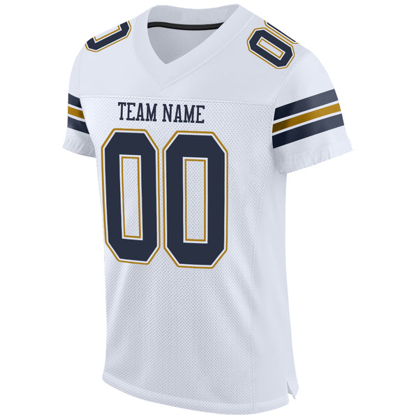 Custom White Navy-Old Gold Mesh Authentic Football Jersey