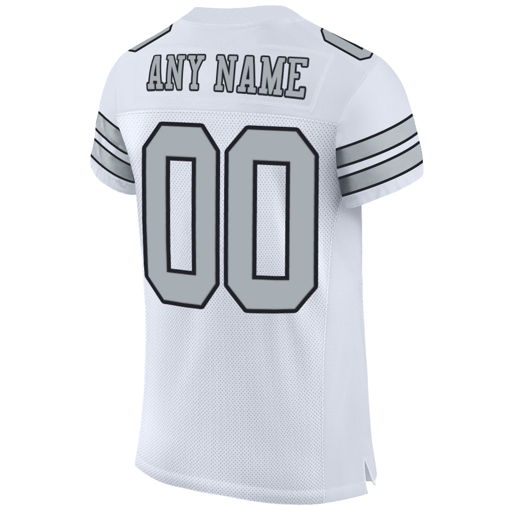 Custom White Silver-Black Mesh Authentic Football Jersey
