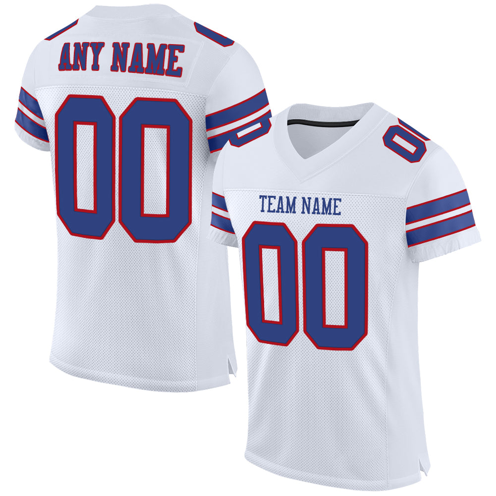 Custom White Royal-Red Mesh Authentic Football Jersey