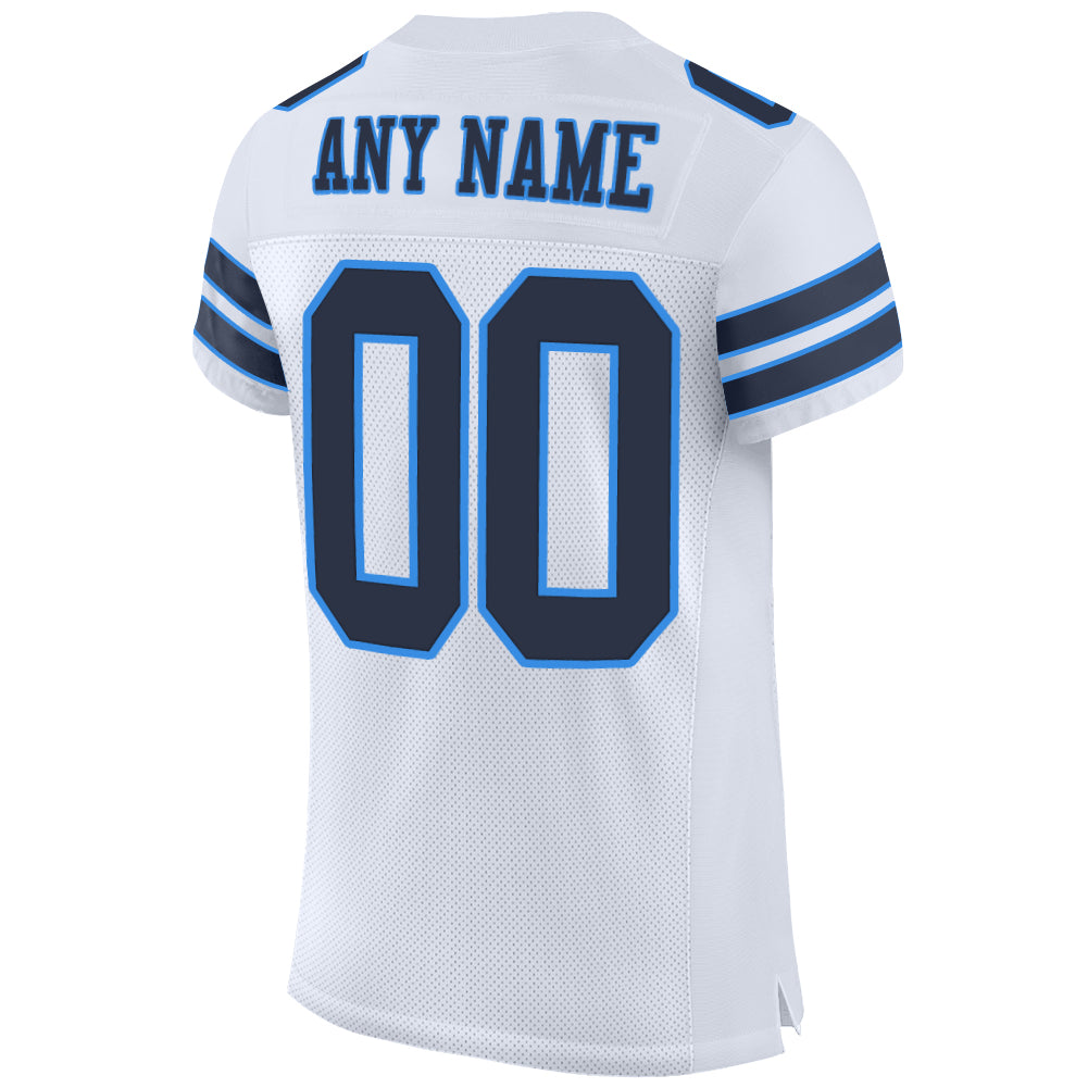 Custom White Navy-Powder Blue Mesh Authentic Football Jersey