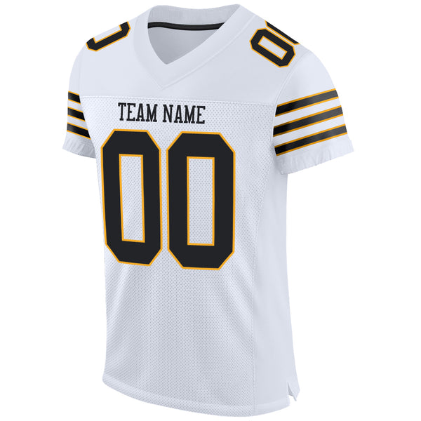 Custom White Black-Gold Mesh Authentic Football Jersey