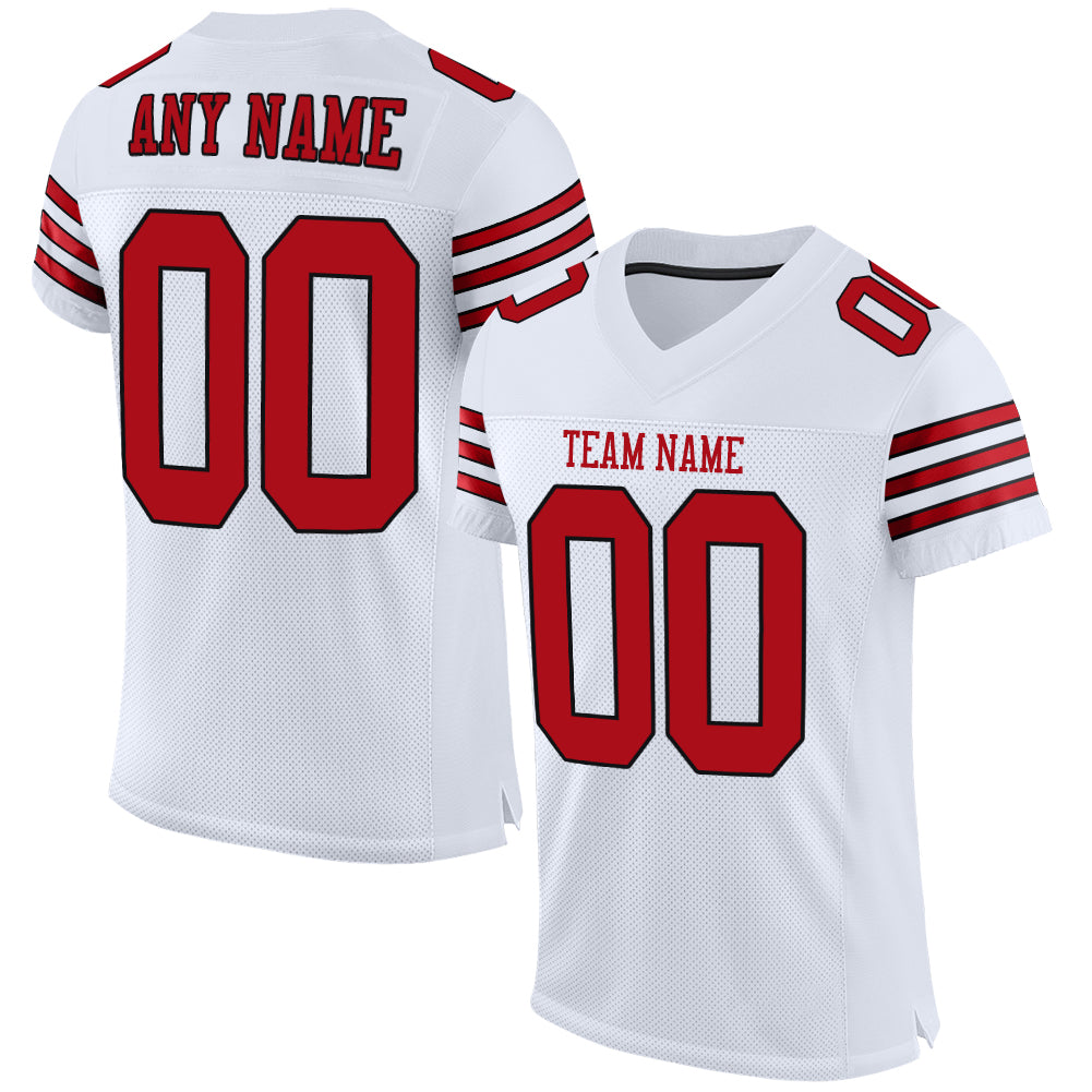 Custom White Red-Black Mesh Authentic Football Jersey