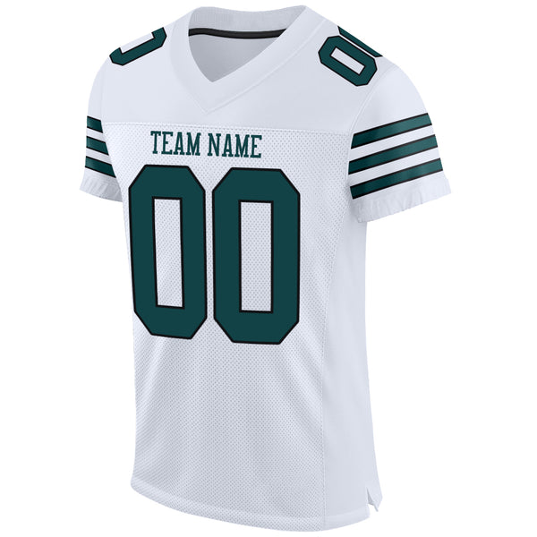 Custom White Midnight Green-Black Mesh Authentic Football Jersey