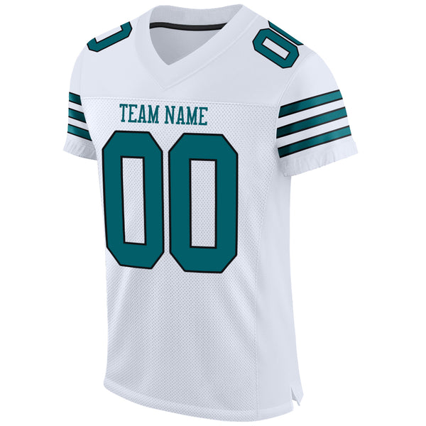 Custom White Teal-Black Mesh Authentic Football Jersey