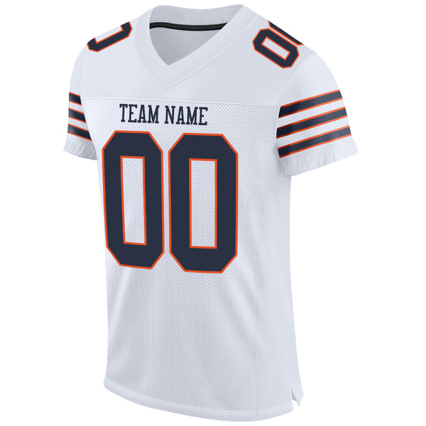 Custom White Navy-Orange Mesh Authentic Football Jersey