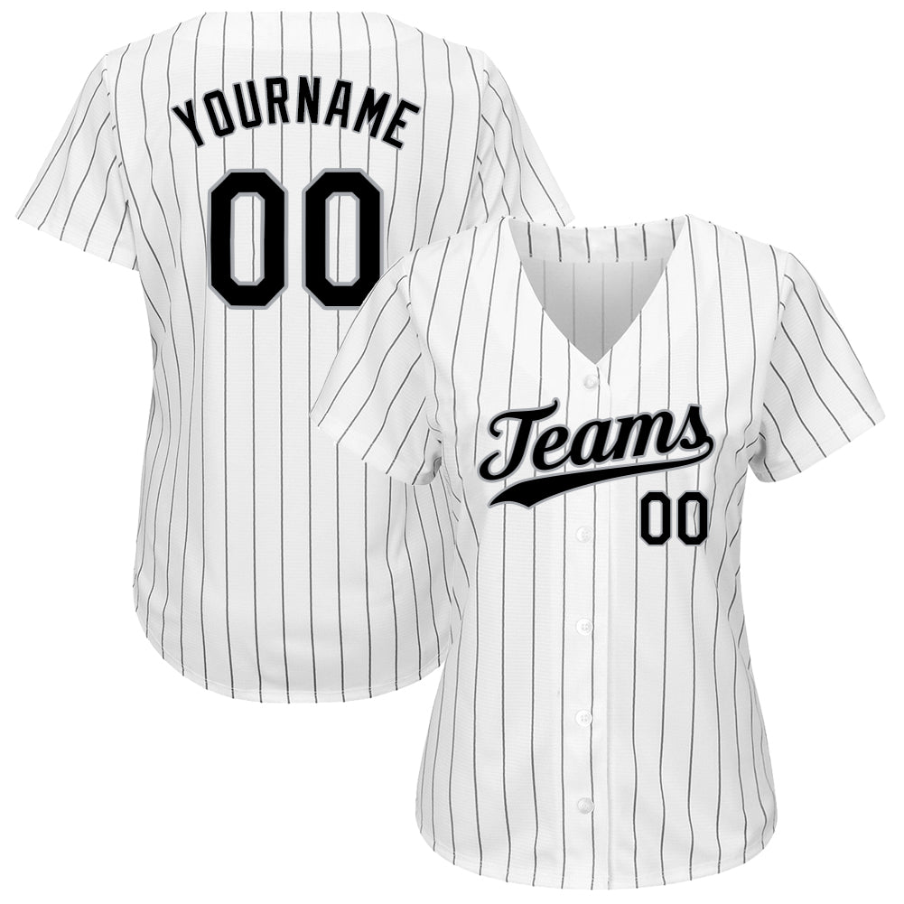 Custom White Black Pinstripe Black-Gray Authentic Softball Jersey