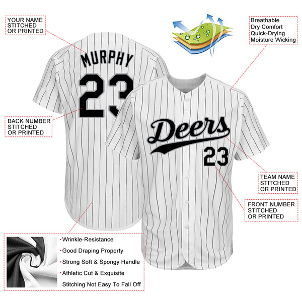 Custom White Black Pinstripe Black-Gray Authentic Softball Jersey