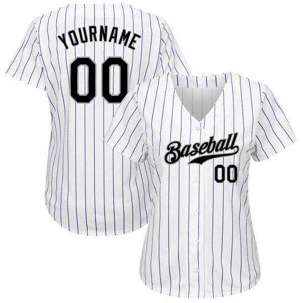 Custom White Purple Pinstripe Black-Gray Authentic Baseball Jersey