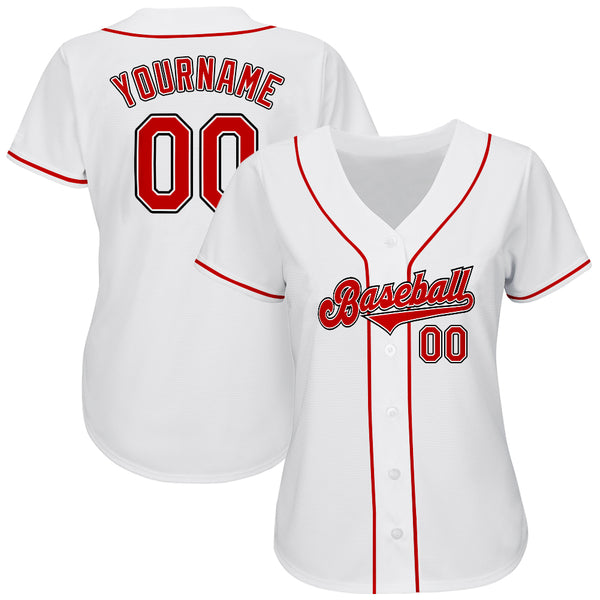 Custom White Red-Black Authentic Baseball Jersey