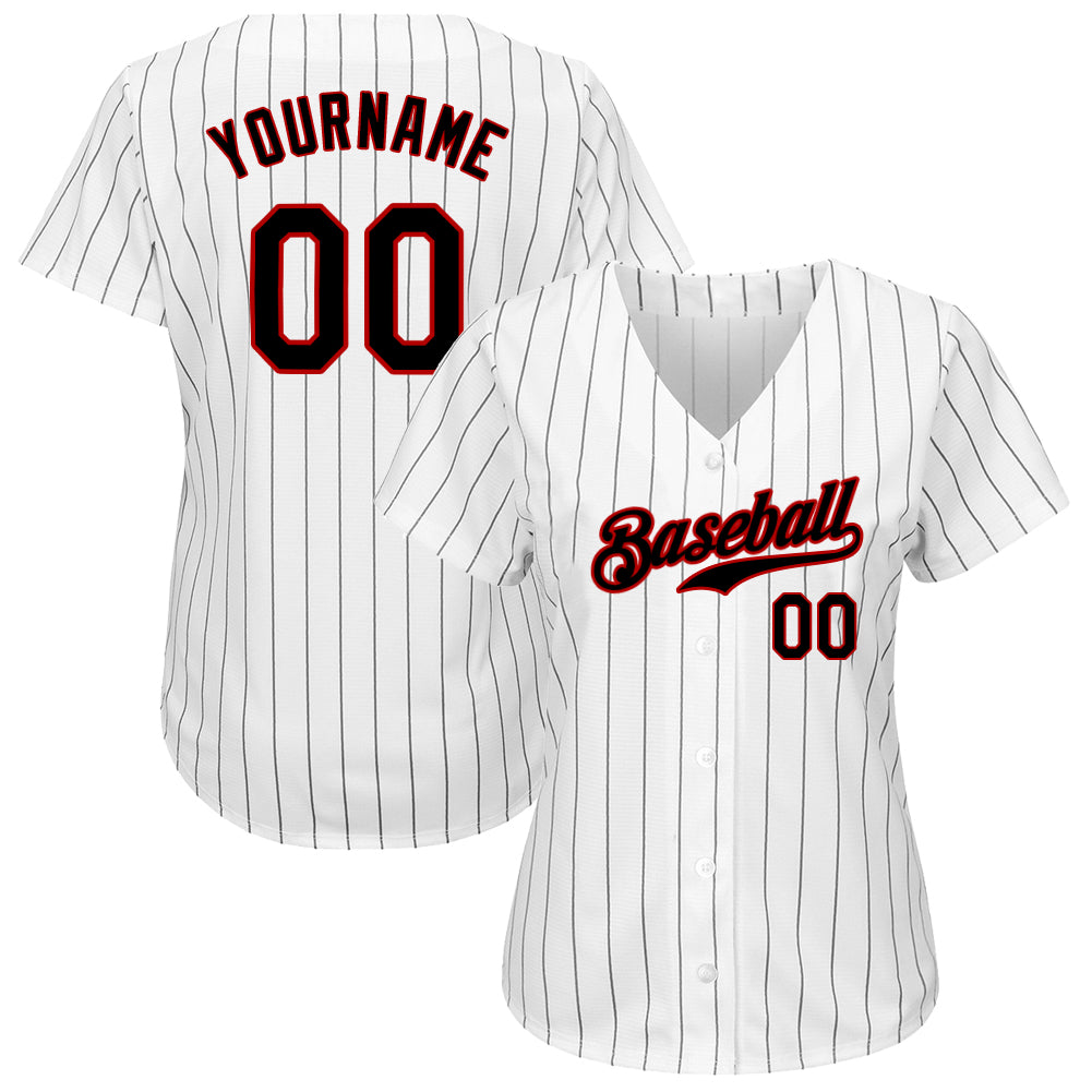 Custom White Black Pinstripe Black-Red Authentic Softball Jersey