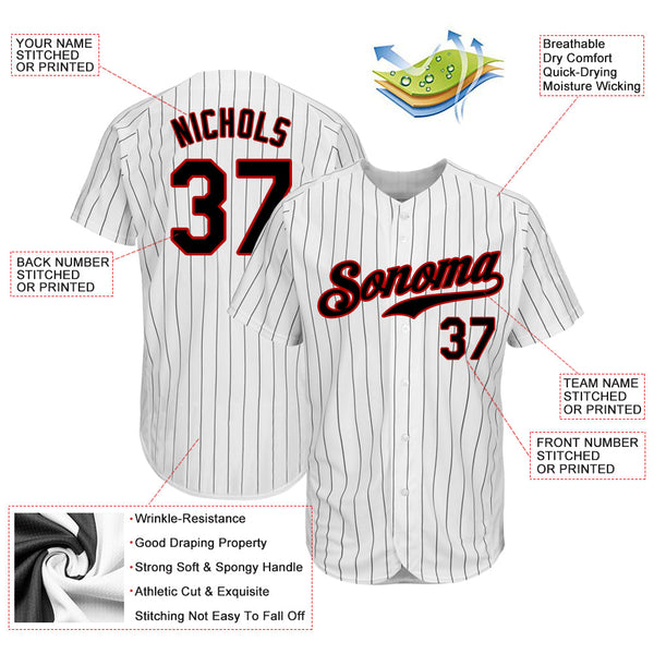 Custom White Black Pinstripe Black-Red Authentic Softball Jersey