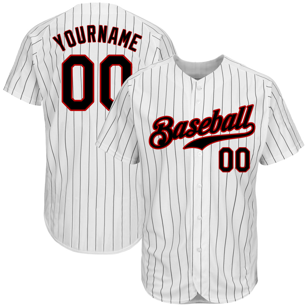 Custom White Black Pinstripe Black-Red Authentic Baseball Jersey