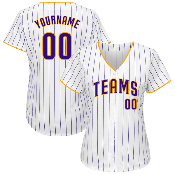 Custom White Purple Pinstripe Purple-Gold Authentic Baseball Jersey