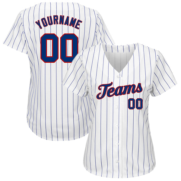 Custom White Royal Pinstripe Royal-Red Authentic Baseball Jersey