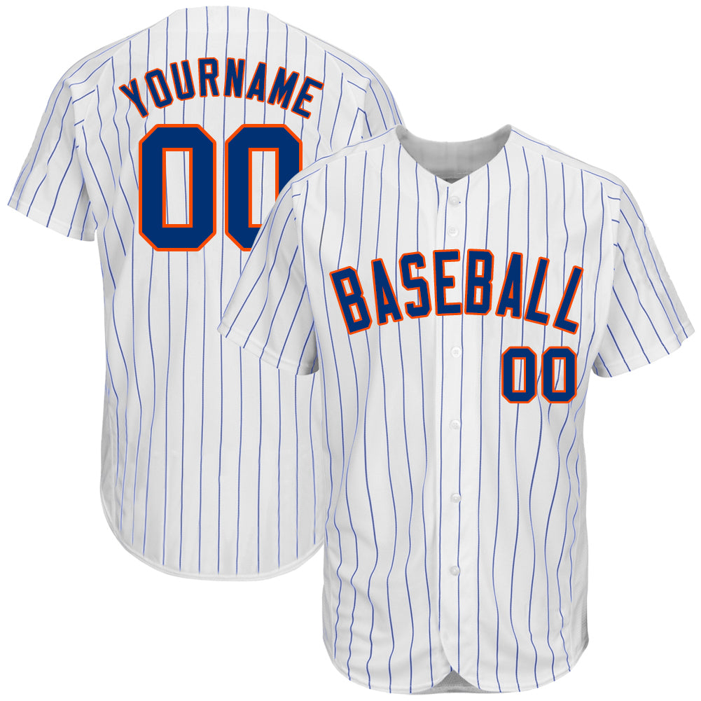 Custom White Royal Pinstripe Royal-Orange Authentic Baseball Jersey