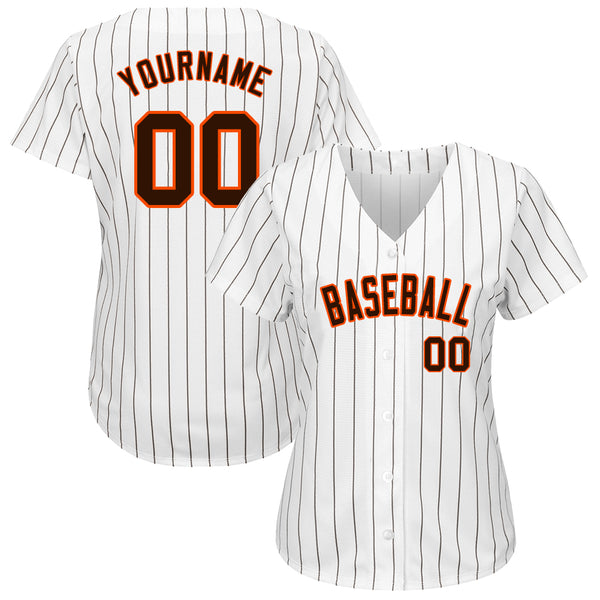 Custom White Brown Pinstripe Brown-Orange Authentic Baseball Jersey