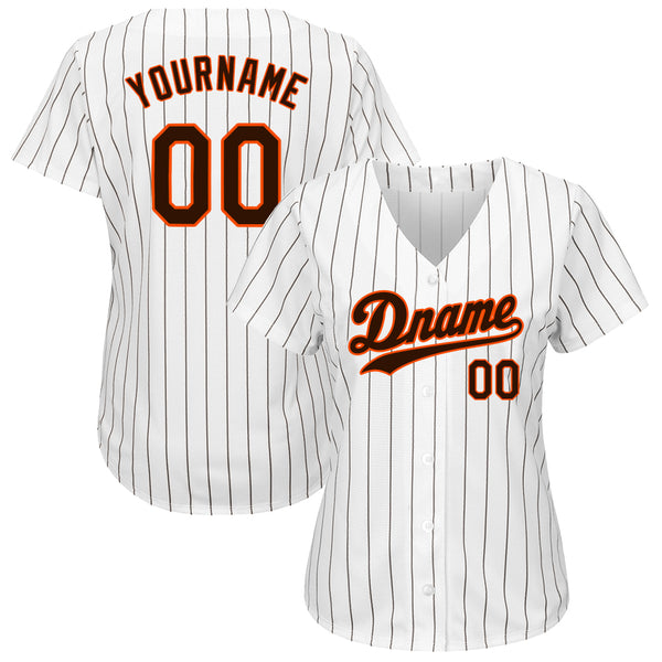 Custom White Brown Pinstripe Brown-Orange Authentic Baseball Jersey