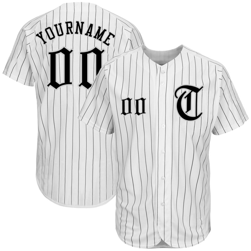 Custom White Black Pinstripe Black-Gray Authentic Baseball Jersey