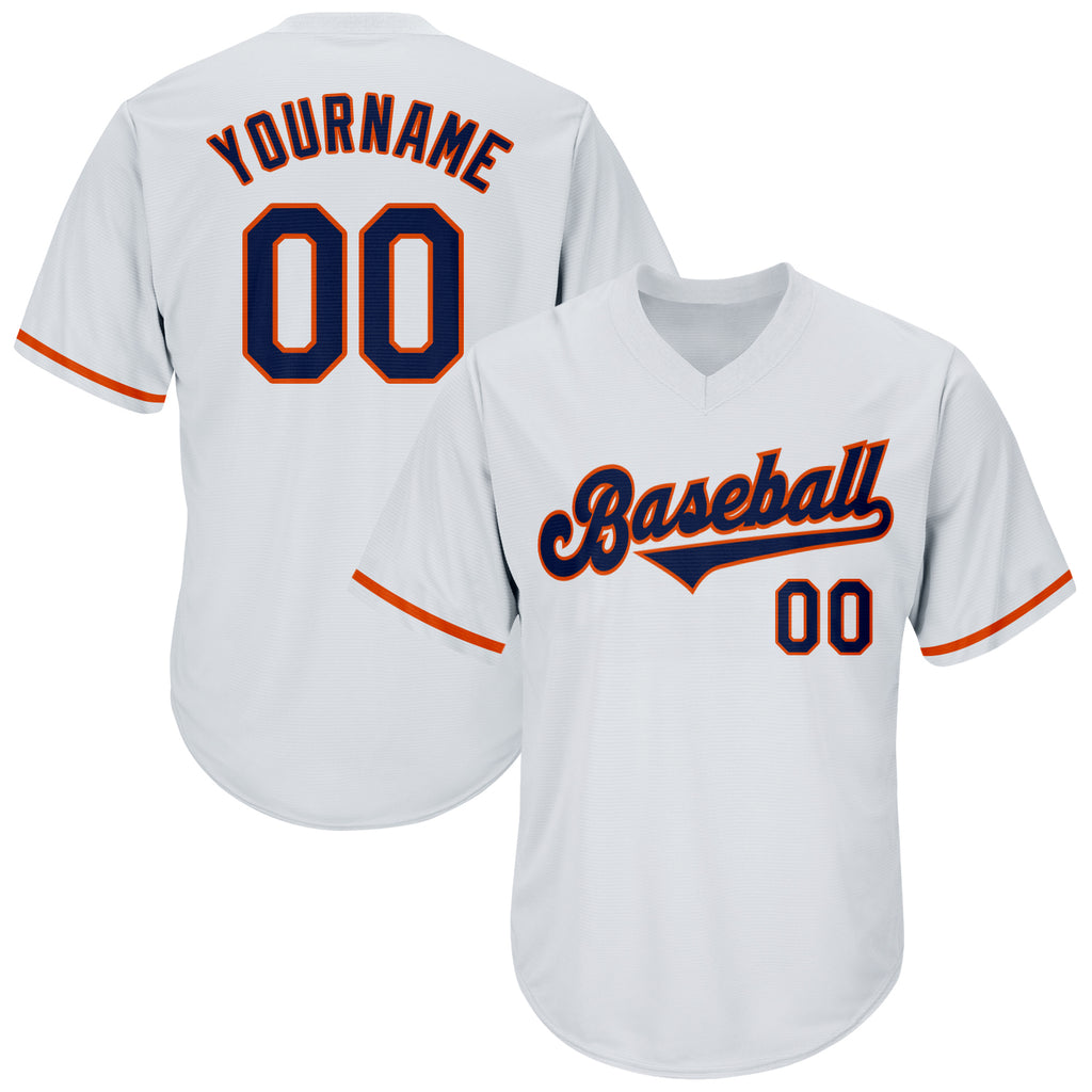 Custom White Navy-Orange Authentic Throwback Rib-Knit Baseball Jersey Shirt