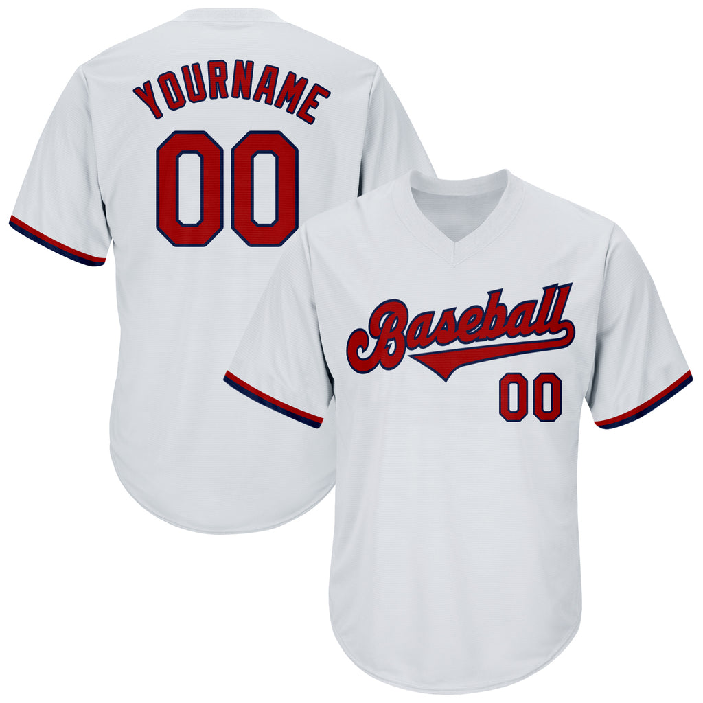 Custom White Red-Navy Authentic Throwback Rib-Knit Baseball Jersey Shirt