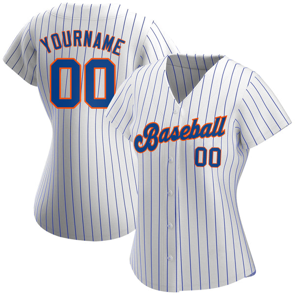 Custom White Royal Pinstripe Royal-Orange Authentic Baseball Jersey