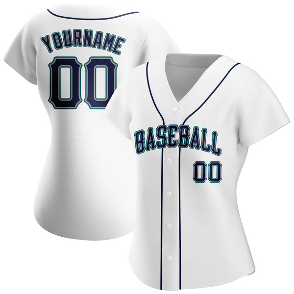 Custom White Navy-Teal Authentic Baseball Jersey