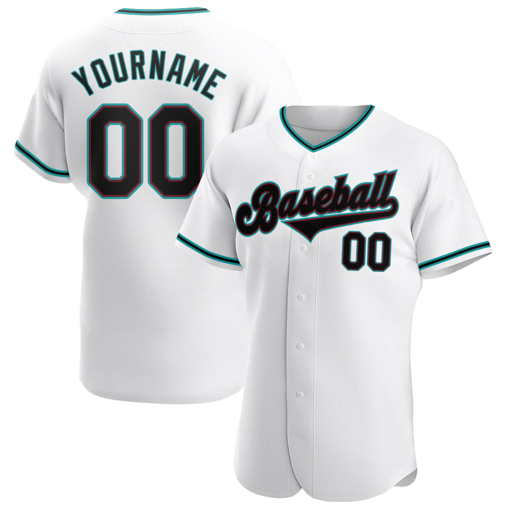 Custom White Black-Teal Authentic Baseball Jersey