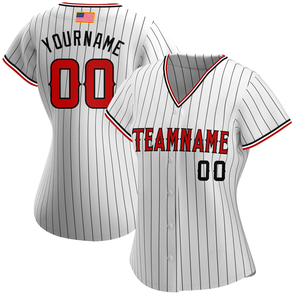 Custom Softball Jersey White Black Pinstripe Red-Black Authentic American Flag Fashion