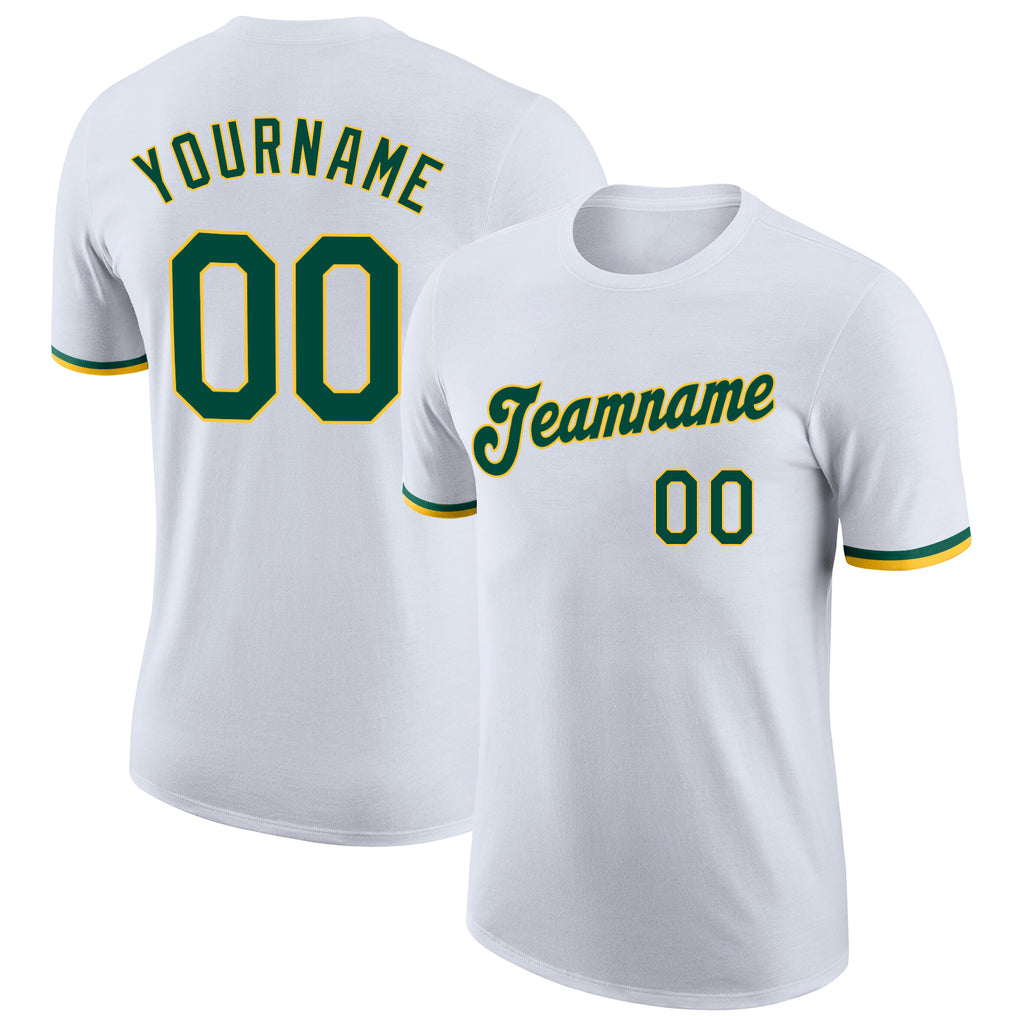 Custom White Green-Gold Performance T-Shirt