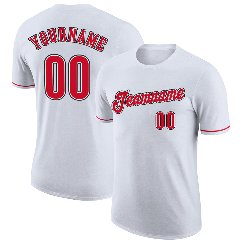 Custom White Red-Black Performance T-Shirt