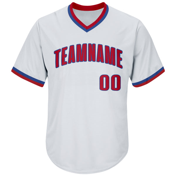 Custom White Red-Royal Authentic Throwback Rib-Knit Baseball Jersey Shirt