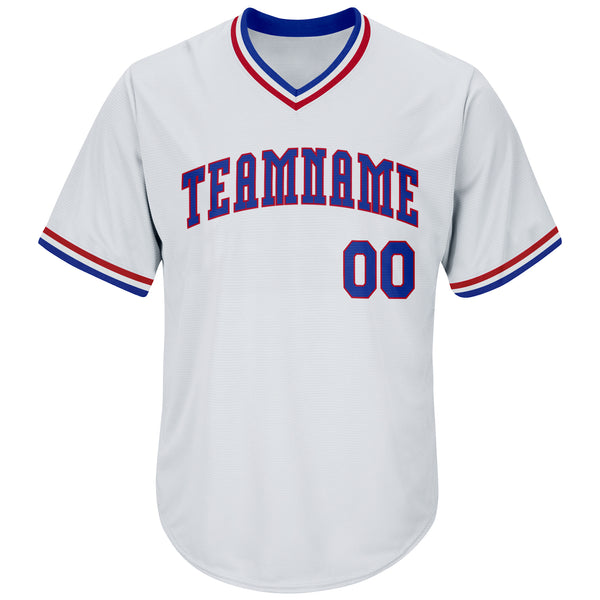 Custom White Royal-Red Authentic Throwback Rib-Knit Baseball Jersey Shirt