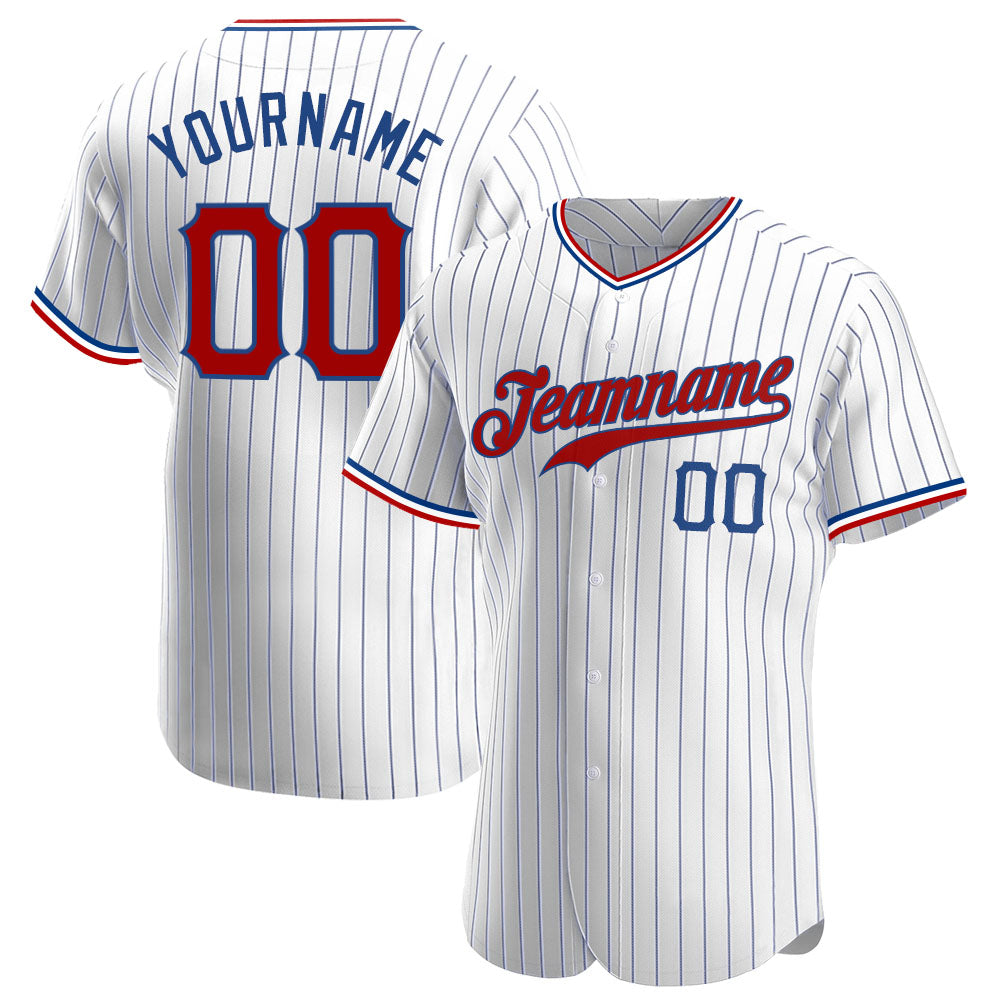 Custom White Royal Pinstripe Red-Royal Authentic Baseball Jersey