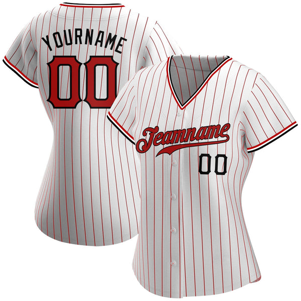 Custom White Red Pinstripe Red-Black Authentic Baseball Jersey