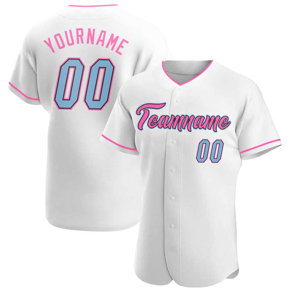 Custom White Light Blue-Pink Authentic Baseball Jersey