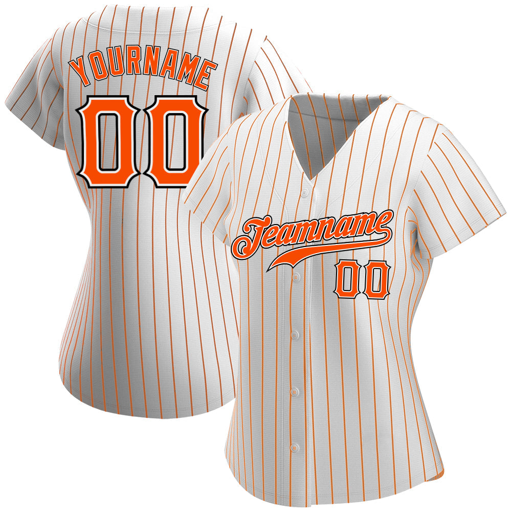 Custom White Orange Pinstripe Orange-Black Authentic Softball Jersey