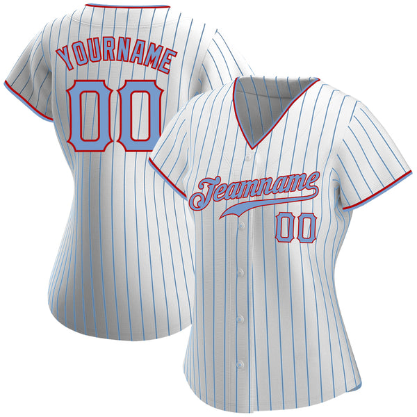 Custom White Light Blue Pinstripe Light Blue-Red Authentic Baseball Jersey